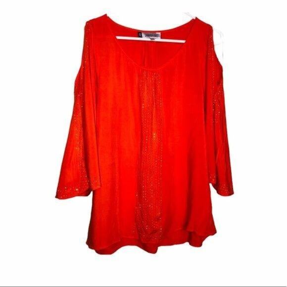 Jennifer Lopez Women's Sequin Orange Blouse Sz M - Picture 1 of 15